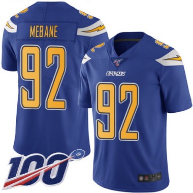 Los Angeles Chargers NFL Football Brandon Mebane Electric Blue Jersey Men Limited #92 100th Season Rush Vapor Untouchable